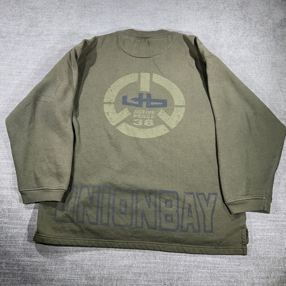 Unionbay Sweatshirt Mens XL Olive Green Good Graphic Back Streetwear Side Slit